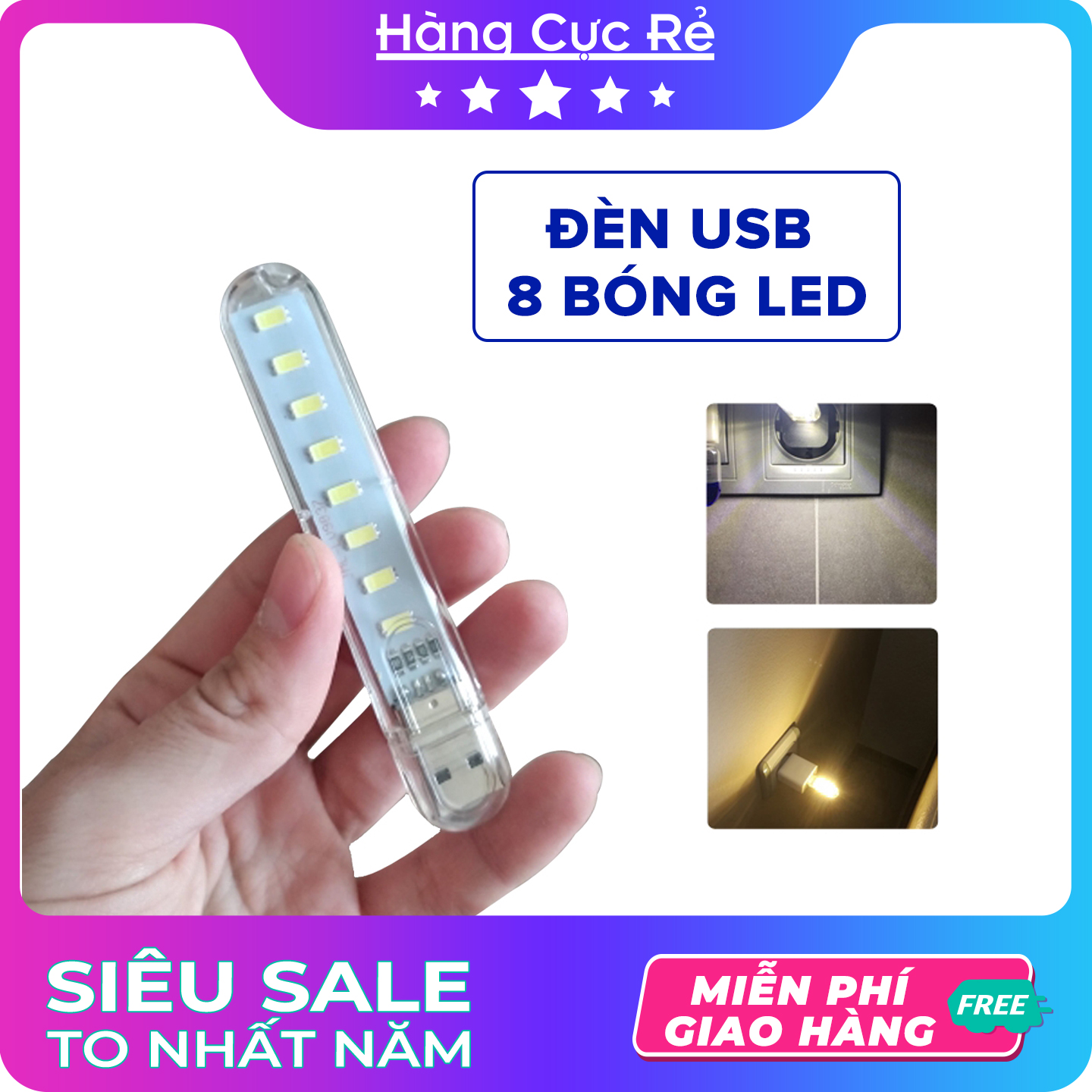 Đèn USB 8 bóng LED Freeship Đèn trang trí, đèn đêm đọc sách siêu sáng - Shop Hàng Cực Rẻ