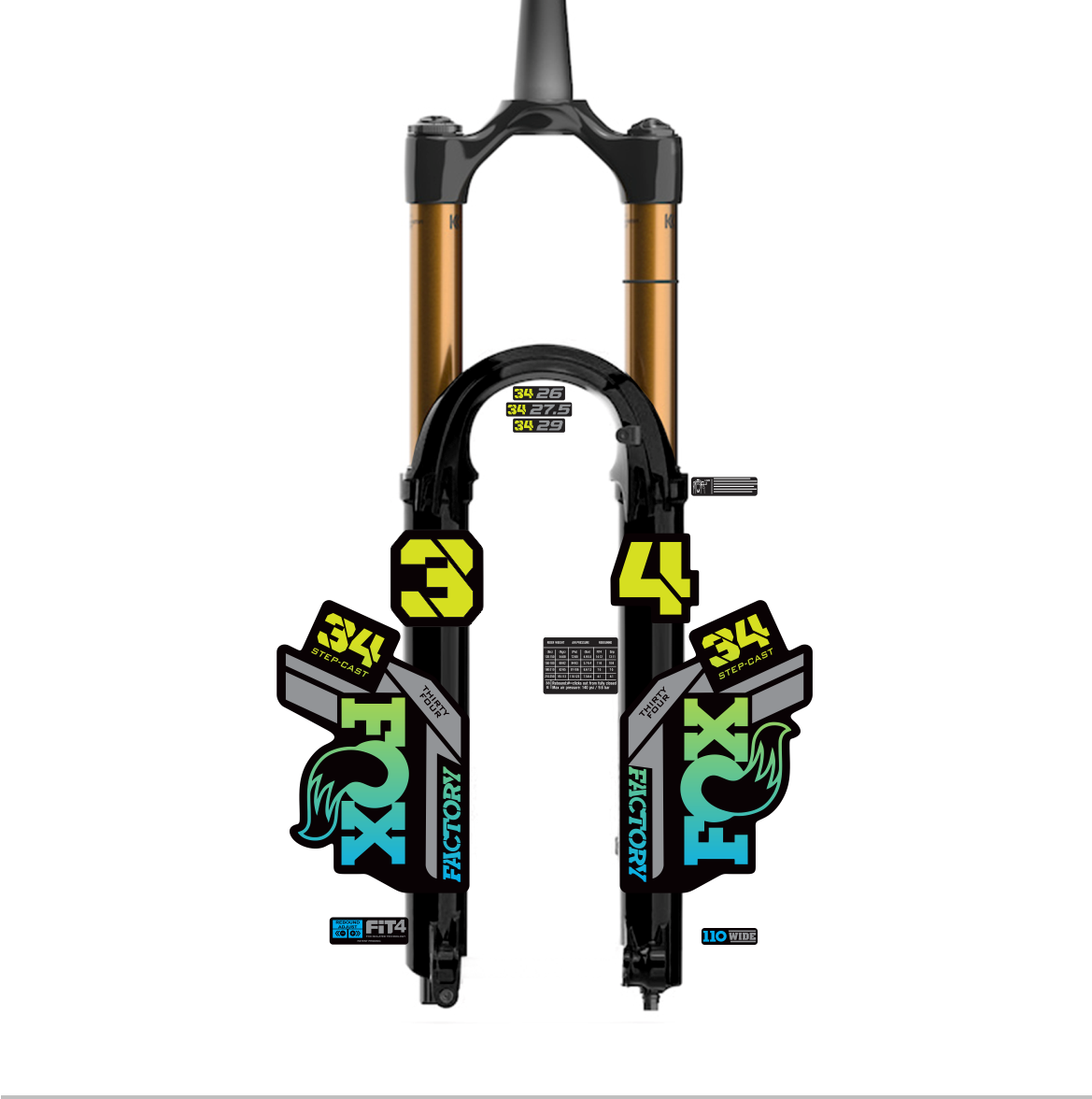 Tem decal dán phuộc xe đạp địa hình Fox kashima 34 2021 | cheetahdecals.com