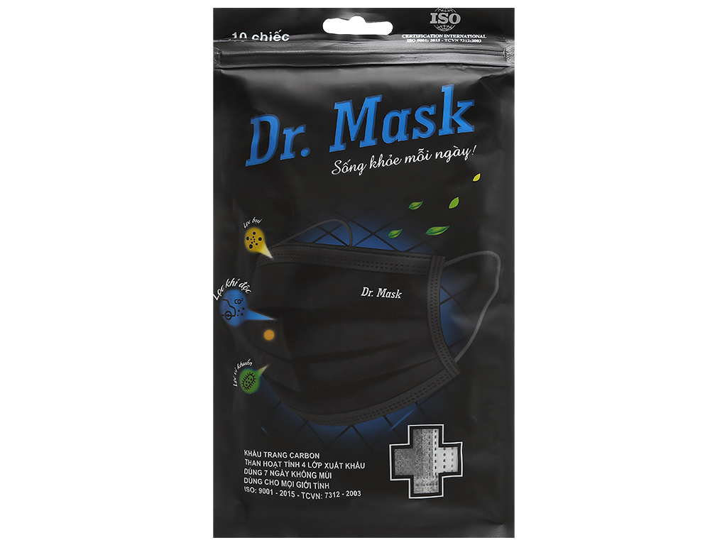 Túi 10 Khẩu trang y tế carbon than hoạt tính 4 lớp Dr.Mask
