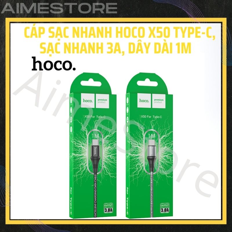 Cáp Sạc Nhanh HOCO X50 USB to Type-C Sạc nhanh 3A, Dây Dài 1m Dây Bện Siêu Bền, Sạc Điện Thoại , Truyền Dữ Liệu Type C, Cáp sạc nhanh đầu type C cho Samsung/Oppo/Xiaomi/Asus/Vivo/Realme/Vsmart/Nokia  - Điện Tử Aime