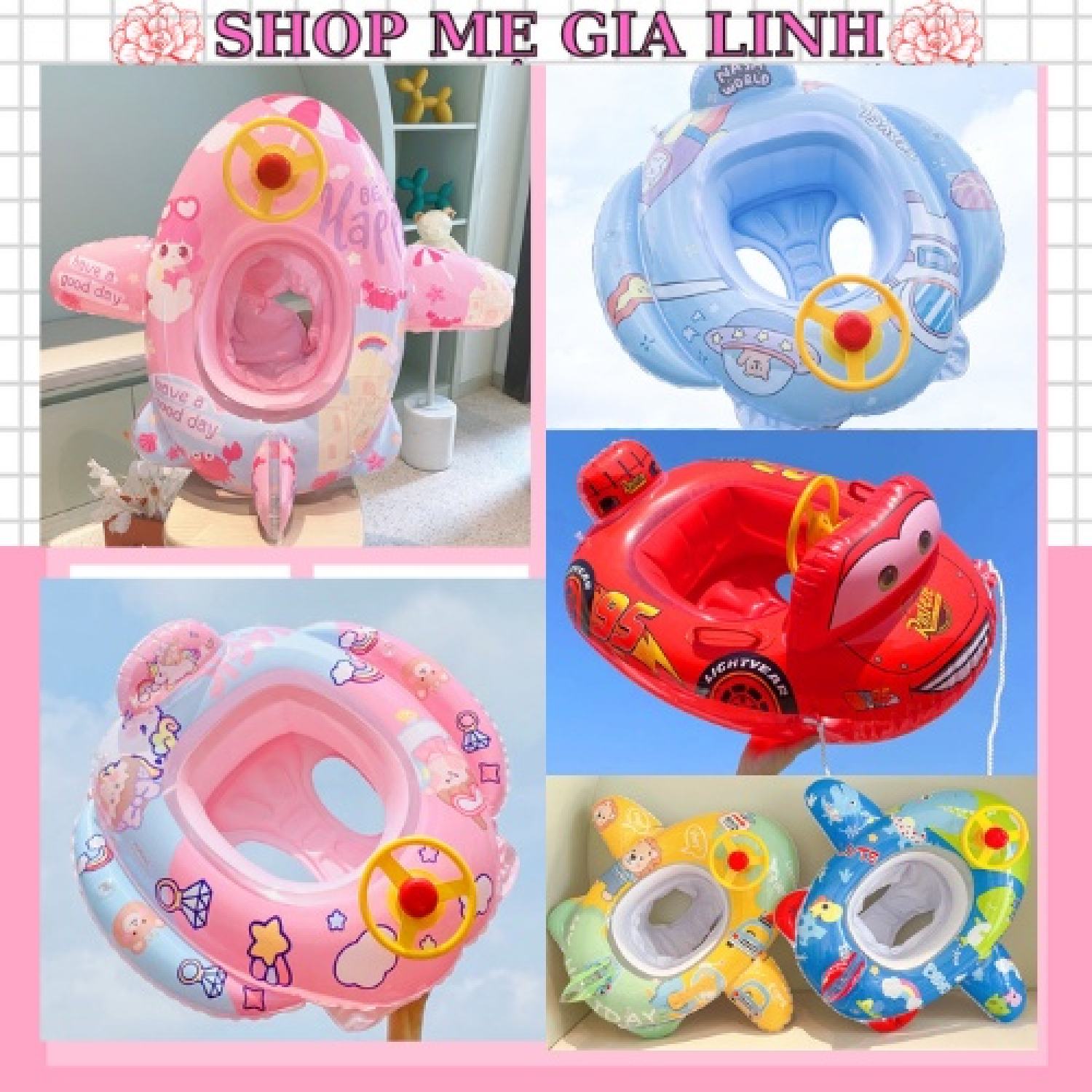Phao bơi xe oto đáng yêu cho bé - kèm bơm cho bé 0-4 tuổi - chống lật an toàn