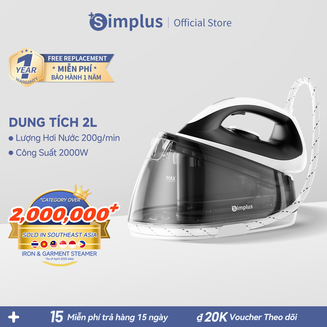 [New Arrival] Simplus Bàn ủi hơi nước để bàn Máy ủi bảng Teflon 5 tốc độ GTJH013