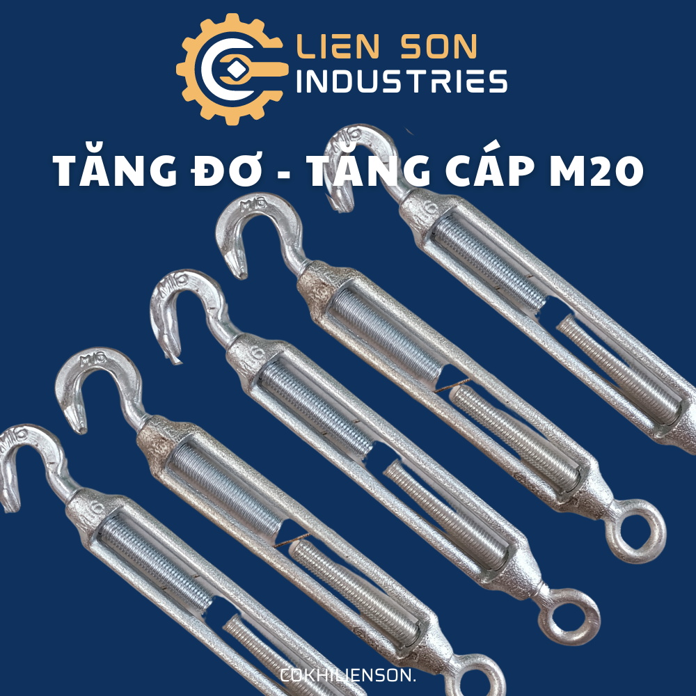 Tăng đơ dây cáp, tăng cáp phi 20 M20 dùng để tăng đơ dây cáp tăng độ căng dây, chất liệu tăng đơ dây cáp là thép đúc mạ kẽm chịu tải cao - Cơ Khí Liên Sơn
