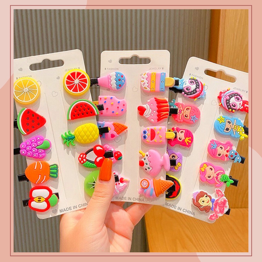 Set 10 kẹp tóc nhiều hình dễ thương và đáng yêu cho bé gái