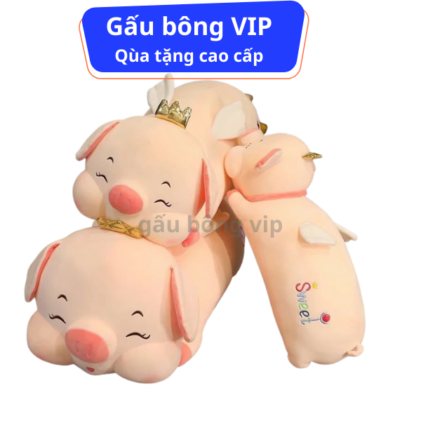Gấu bông heo sweet vương miện hồng nằm có khóa kéo gấu bông vip tphcm, thú bông heo vương miện nằm, heo thiên thần, thú nhồi bông cute, gấu bông heo hồng qùa tặng sinh nhật cao cấp, gối ôm thú bông heo bông