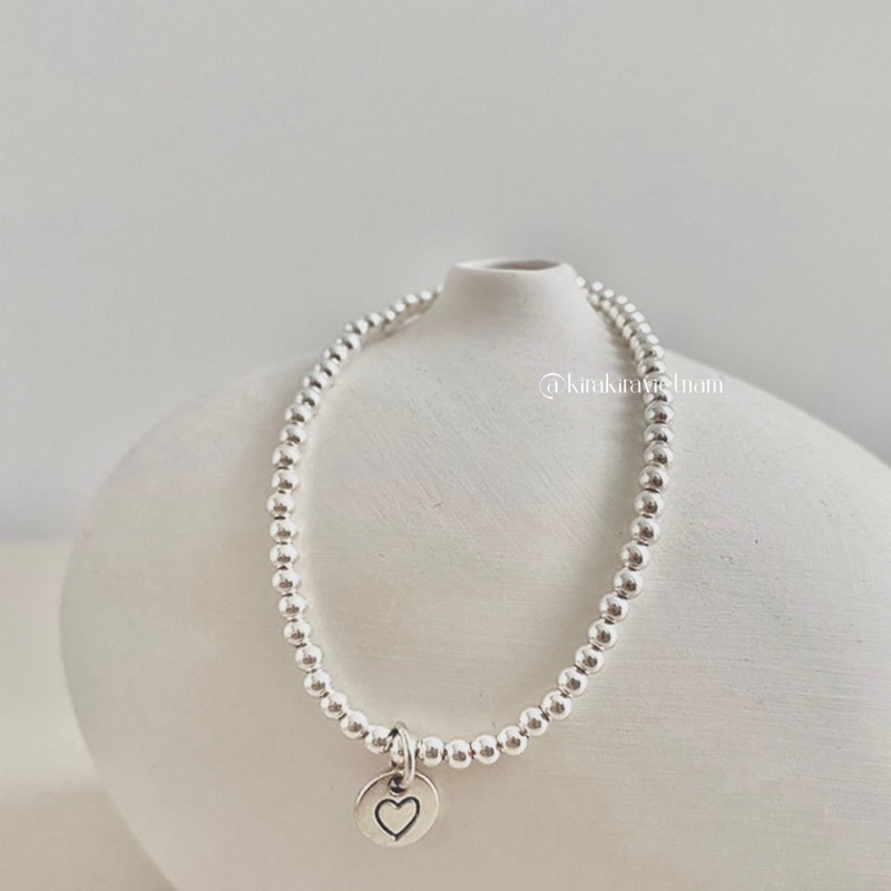 Vòng tay dây bi charm tròn khắc trái tim Bauble Heart