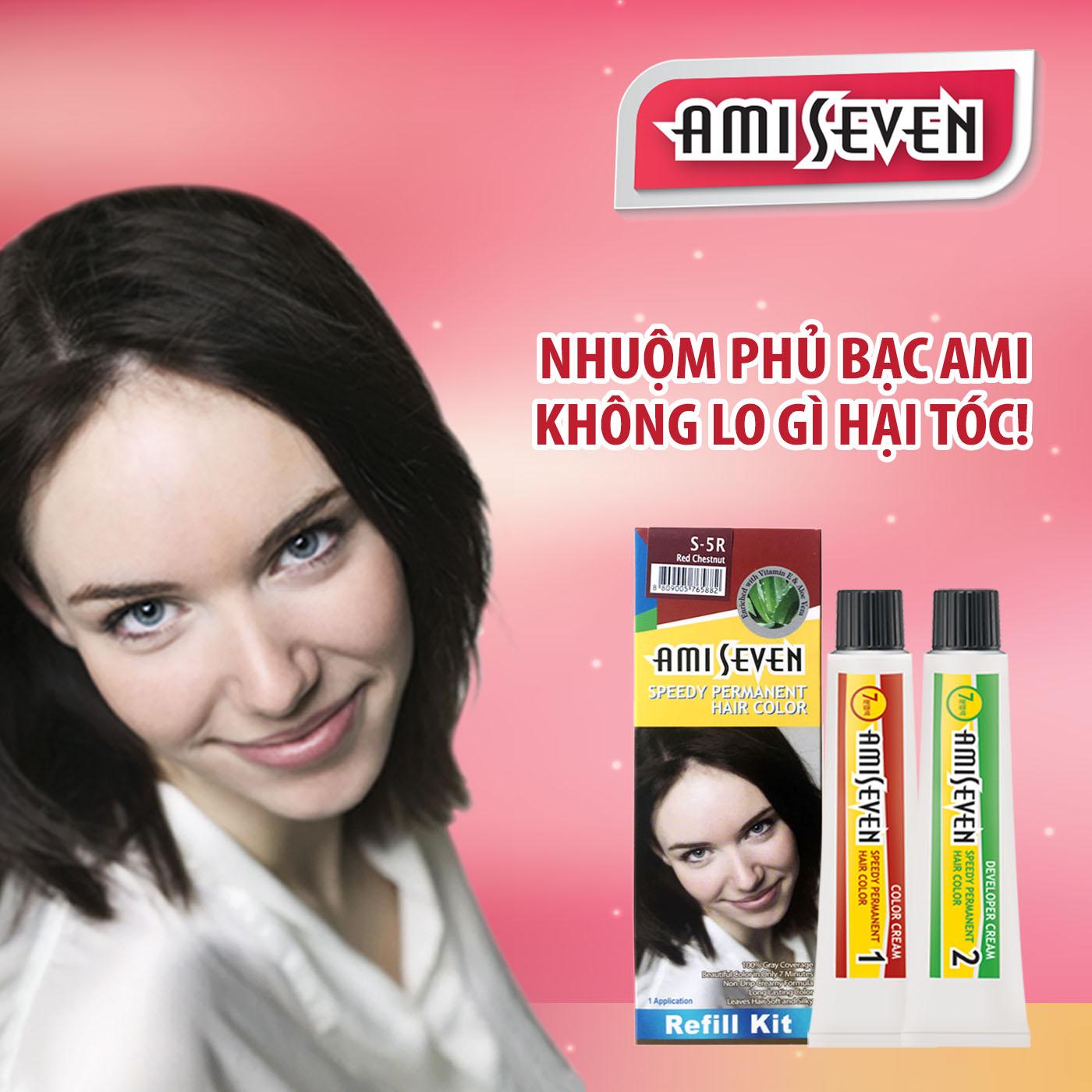 Nhuộm phủ bạc dược thảo AMI SEVEN số S-5R Hạt dẻ ánh đỏ (Loại tiết kiệm) - Nhanh 7 phút Hàn Quốc (60g + 60g)