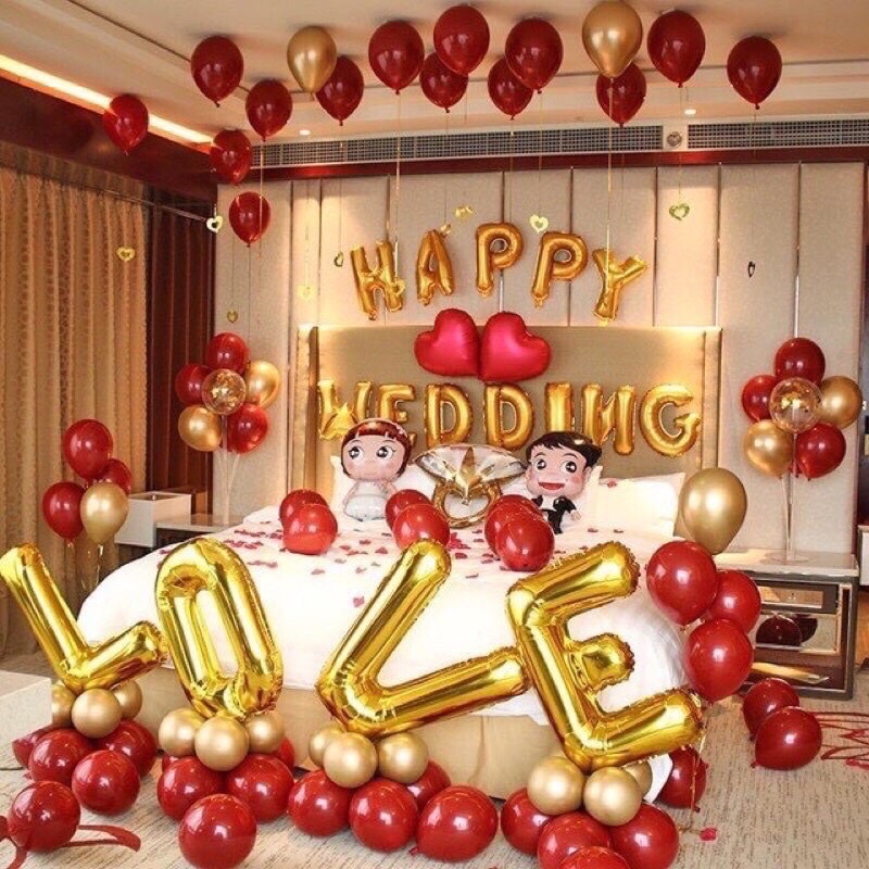 Set bóng trang trí phòng cưới, phòng cô dâu chú rể tone màu đỏ - CƯỚI 116