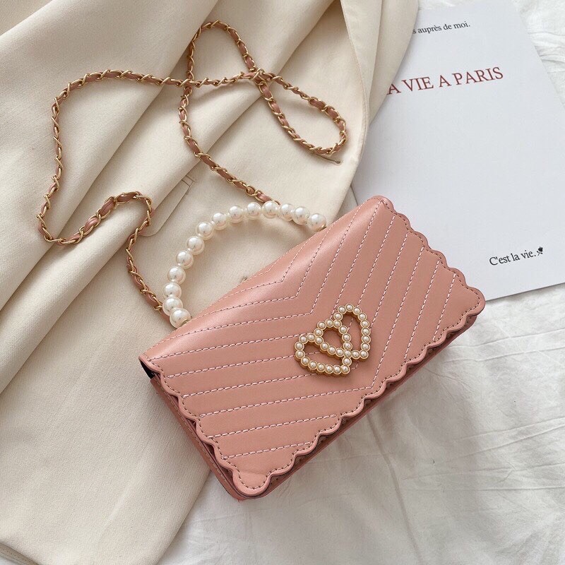 Túi đeo chéo xách tay đính ngọc logo trái tim thời trang SN21