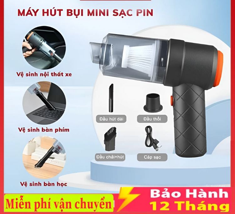 Máy hút bụi cầm tay - Máy hút không dây lực hút siêu mạnh sử dụng pin sạc, dùng hút bụi ô tô, bụi giường thảm vv.