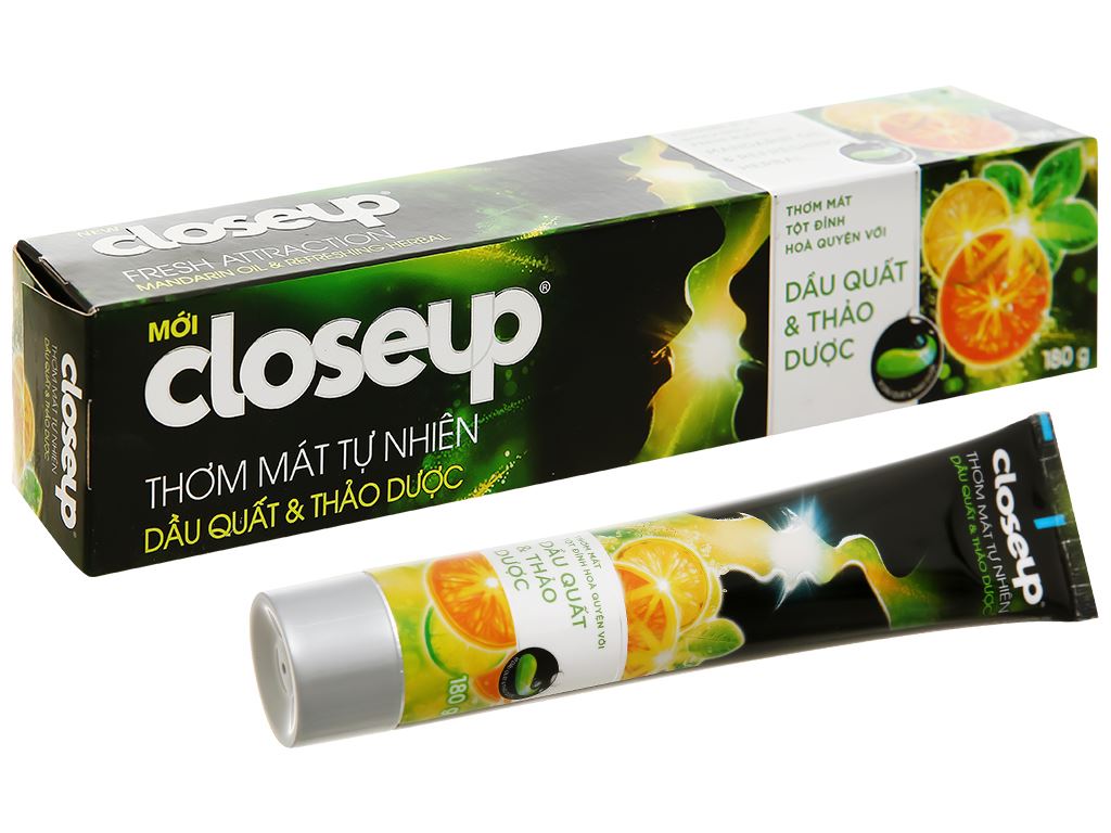 Gel đánh răng Closeup chiết xuất dầu quất & lá thảo dược cho hơi thở thơm mát tự nhiên 230g