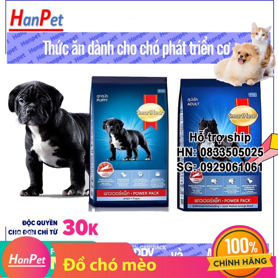 Hanpet - Gói 3 kg (2 loại)- thức ăn dạng hạt chó PHÁT TRIỂN CƠ Smartheart Power pack (hàng nhập khẩu thailand)