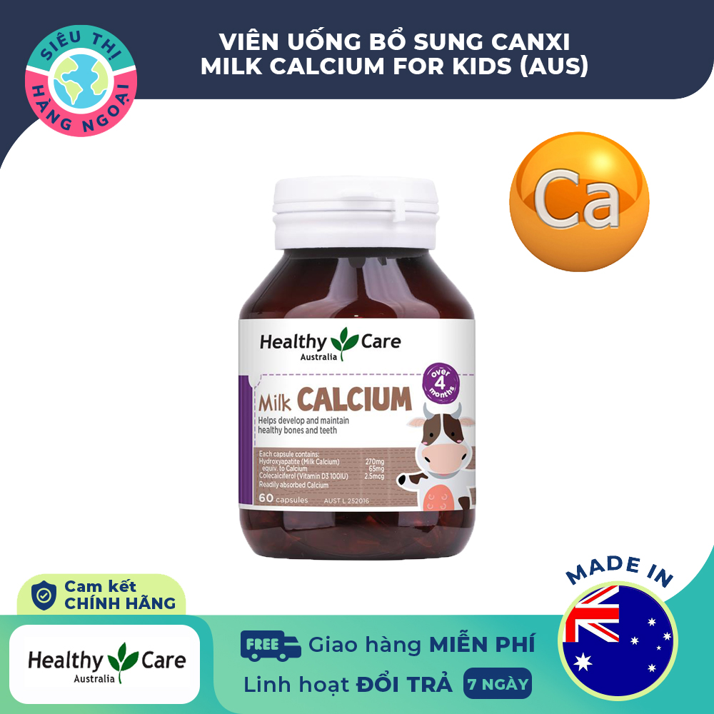 Viên uống Milk canxi kids Healthy Care [Cung cấp canxi và vitamin cho trẻ, hỗ trợ phát triển chiều cao] Hàng Úc (được bán bởi Siêu Thị Hàng Ngoại)