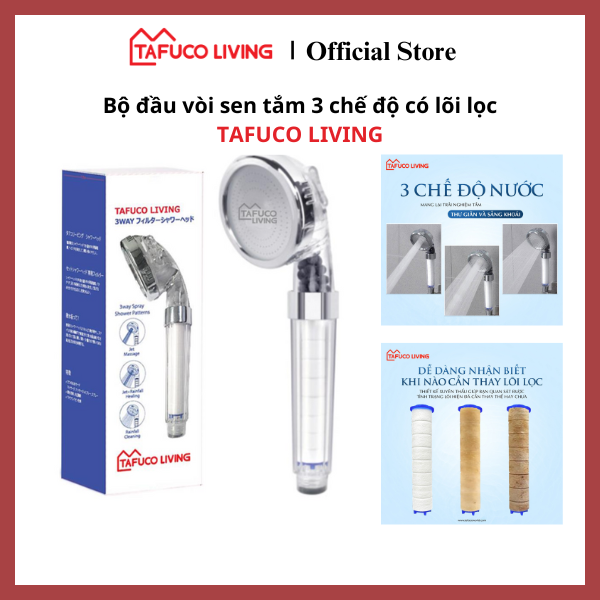 Bộ đầu vòi sen tắm 3 chế độ bằng thép không gỉ có lõi lọc TAFUCO LIVING shower head with filter