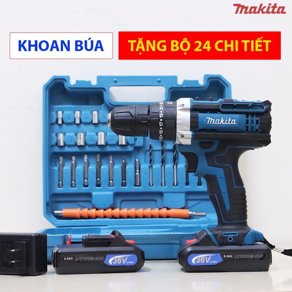 Máy Khoan Makita 36V 3 Chức Năng, 24 Phụ kiện, Máy Bắt Vít Makita Lõi Đồng 100% Bảo Hành 24 Tháng.