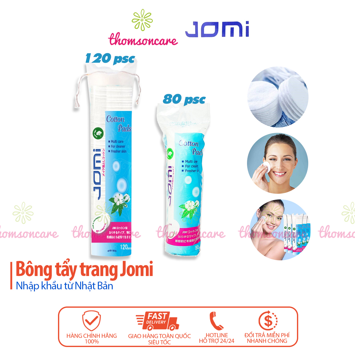 Bông tẩy trang Jomi 80 và 120 miếng Nhập khẩu từ Nhật Bản Cotton Pads tẩy sạch bụi bẩn nhờn lớp trang điểm mụn Bông Tẩy Trang Jomi 80 120 Miếng