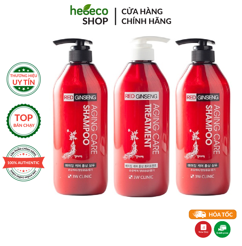 Bộ 2 dầu gội 1 dầu xả ngừa rụng tóc tinh chất nhân sâm đỏ 3W CLINIC AGING CARE RED GINSENG SHAMPOO & TREATMENT-Hàn Quốc