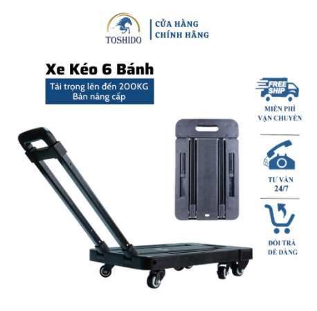 Xe Kéo Hàng-Xe Đẩy Hàng TOSHUDO Nhập Khẩu Gấp Gọn Bản Nâng Cấp Tải Trọng 200kg có bánh xoay 360 độ Tiện Lợi