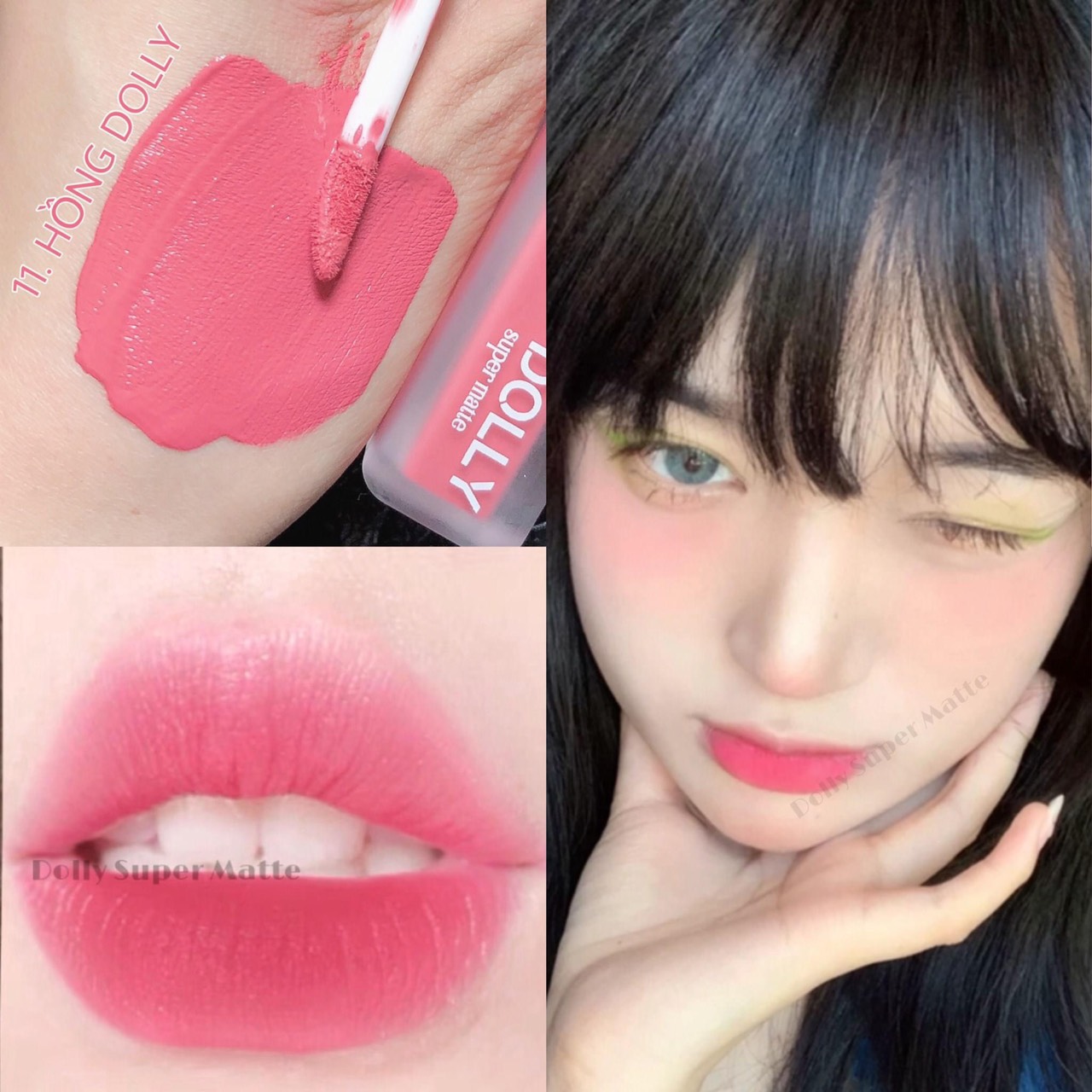 Son kem lì màu Dolly super matte, son kem lì không chì bền màu lâu trôi, mua 2 cây tặng 1 hộp đựng cao cấp