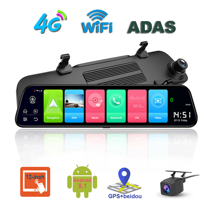 Camera hành trình gương ô tô cao cấp nhãn hiệu WheXune D50 tích hợp 4G, Wifi, màn hình cảm ứng 12 inch