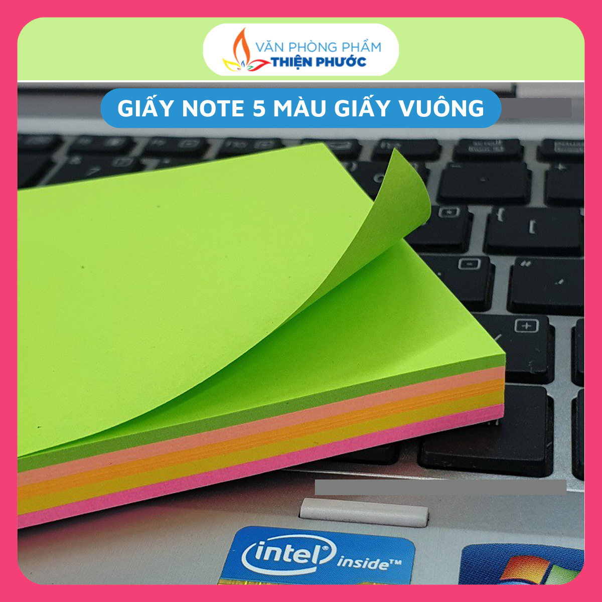 Giấy note 5 màu vuông dạ quang 3x3 vuông uni-t sukado