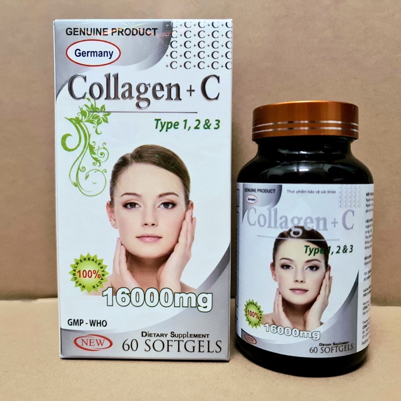 Collagen+C 16000mg đẹp da, chống lão hóa, mờ thâm, trắng da, Hộp 60 viên