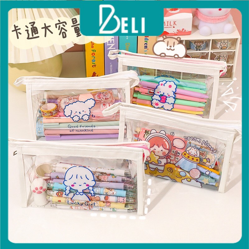 [MUA 1 TẶNG 1 STICKER]Túi đựng bút trong suốt BELI siêu cute, túi đựng mỹ phẩm, đồ dùng cá nhân