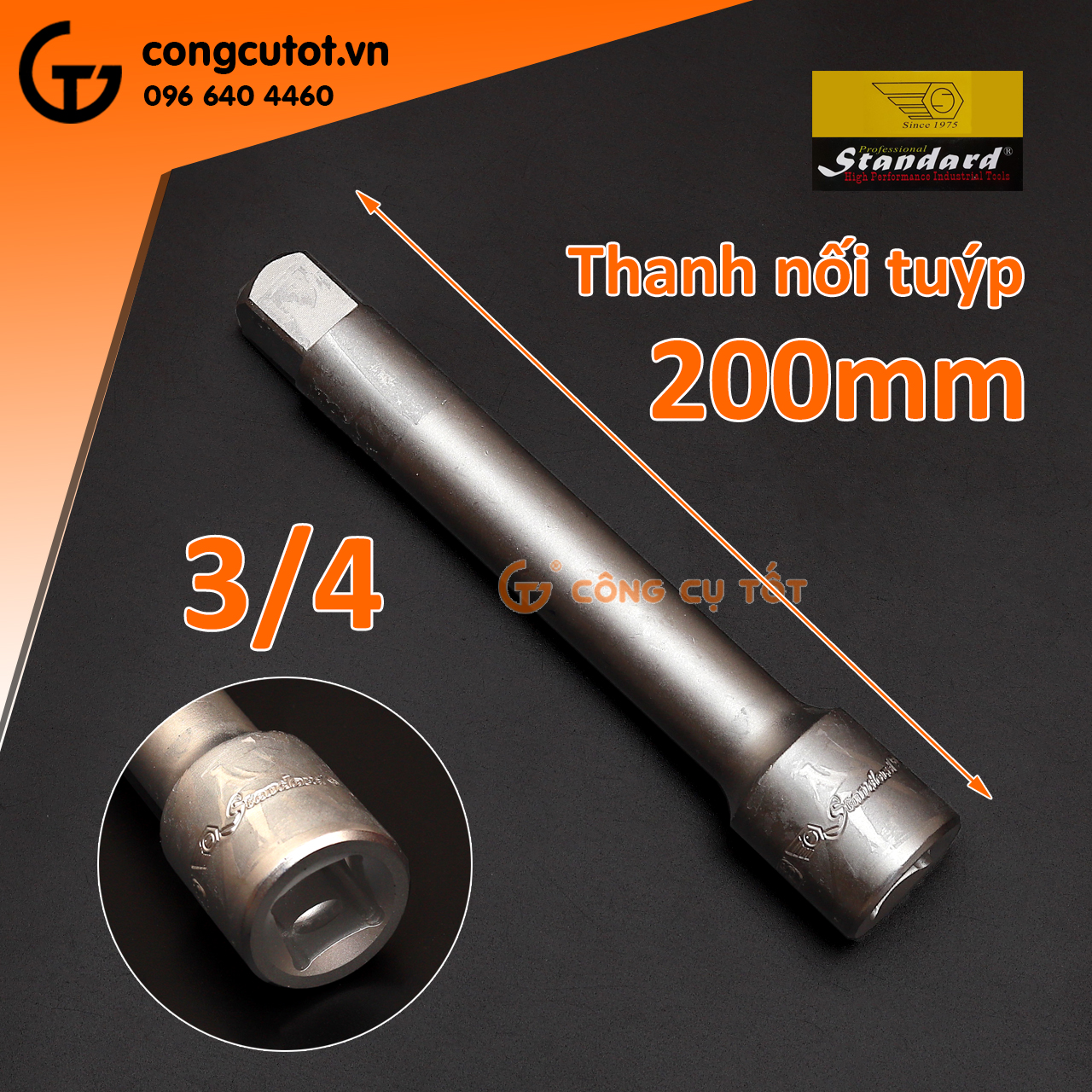 Cần nối vặn tuýp - thanh nối dài tuýp - đầu nối khẩu Standard Đài Loan 3/4 inch 100mm, 200mm