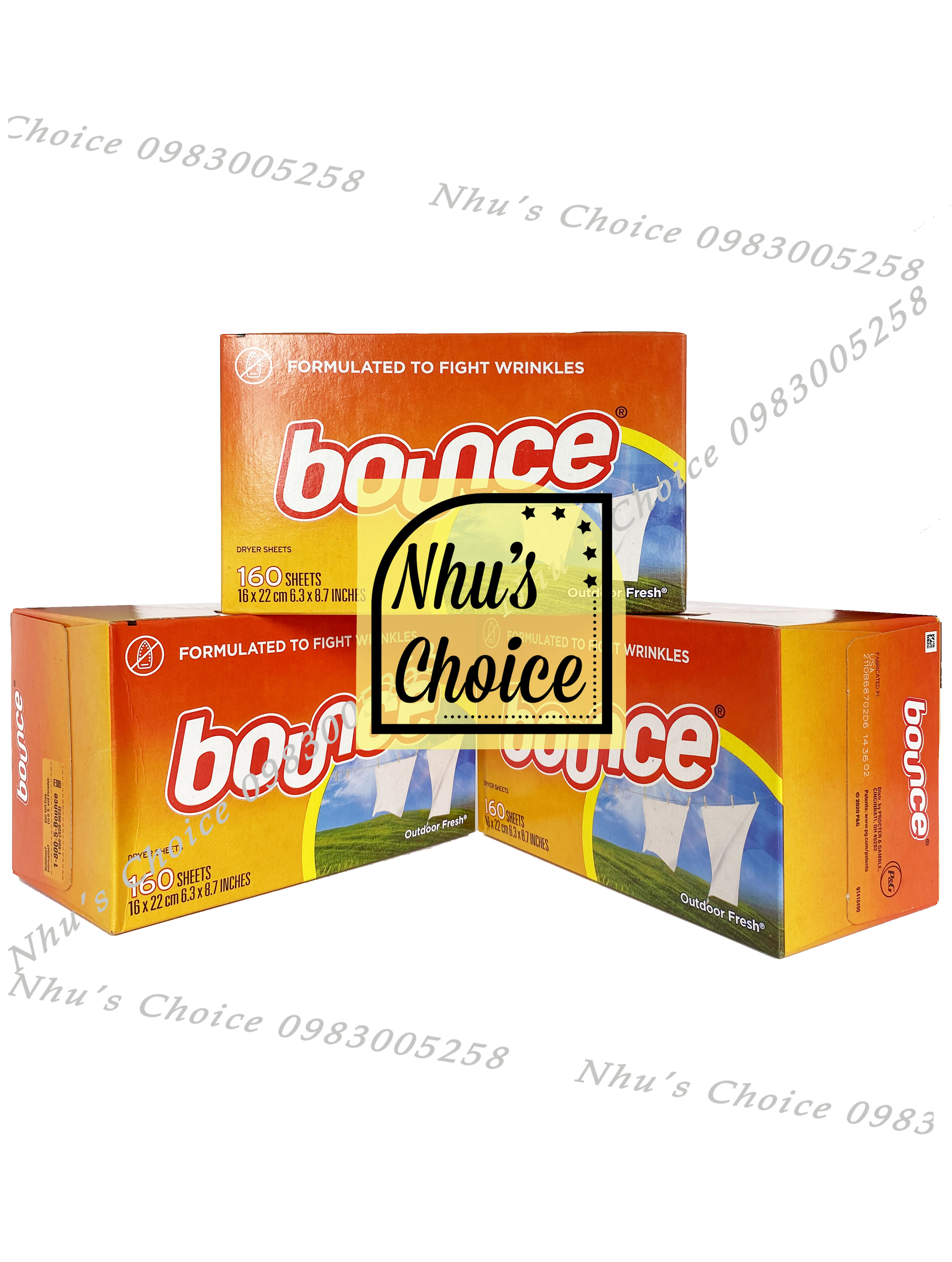 [Nhu's Choice] 1 Hộp Giấy thơm Mỹ làm mềm và lưu hương thơm quần áo 160 tờ Bounce Dryer Sheets Outdoor Fresh 160 sheets