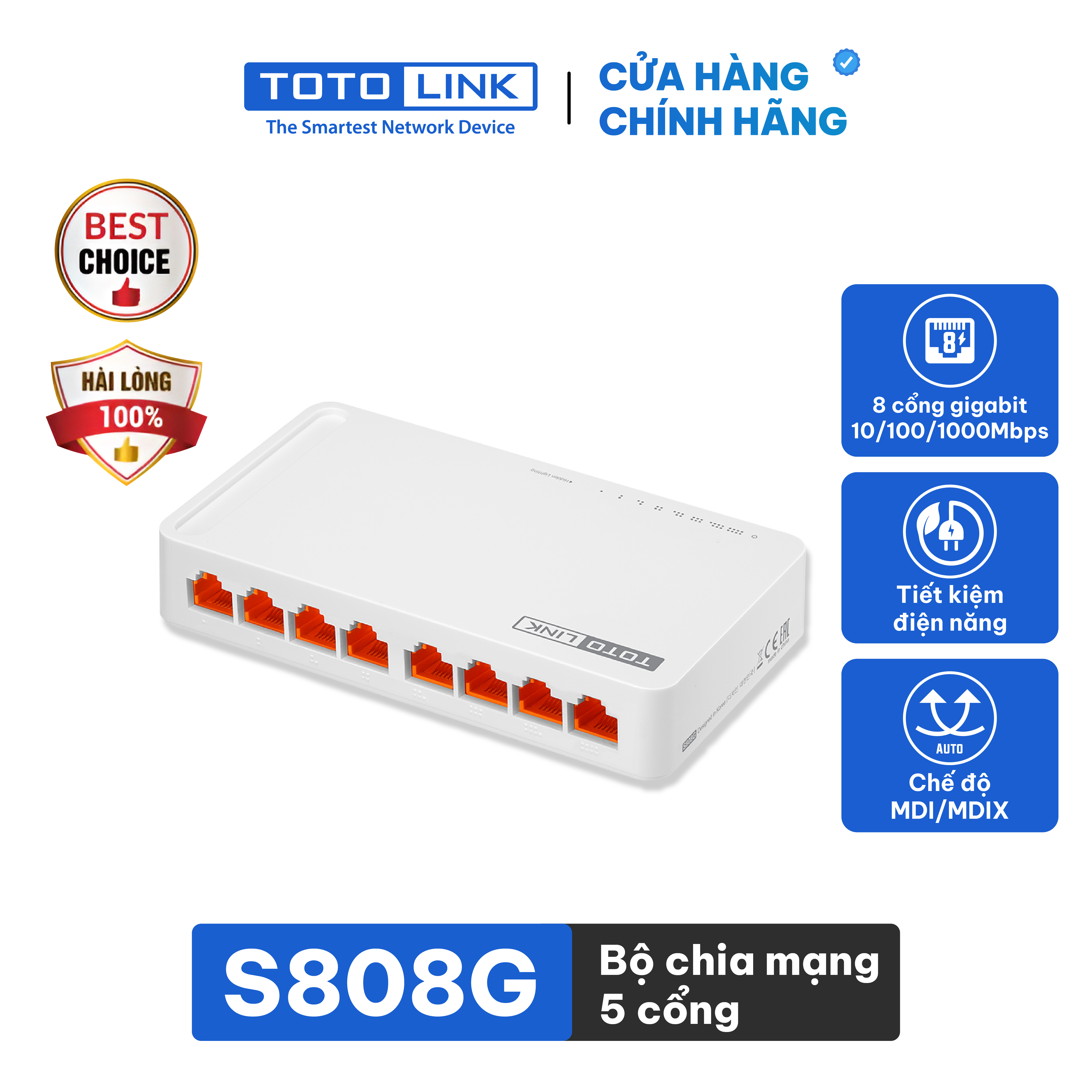 Switch 8 cổng gigabit totolink s808g bộ chia mạng