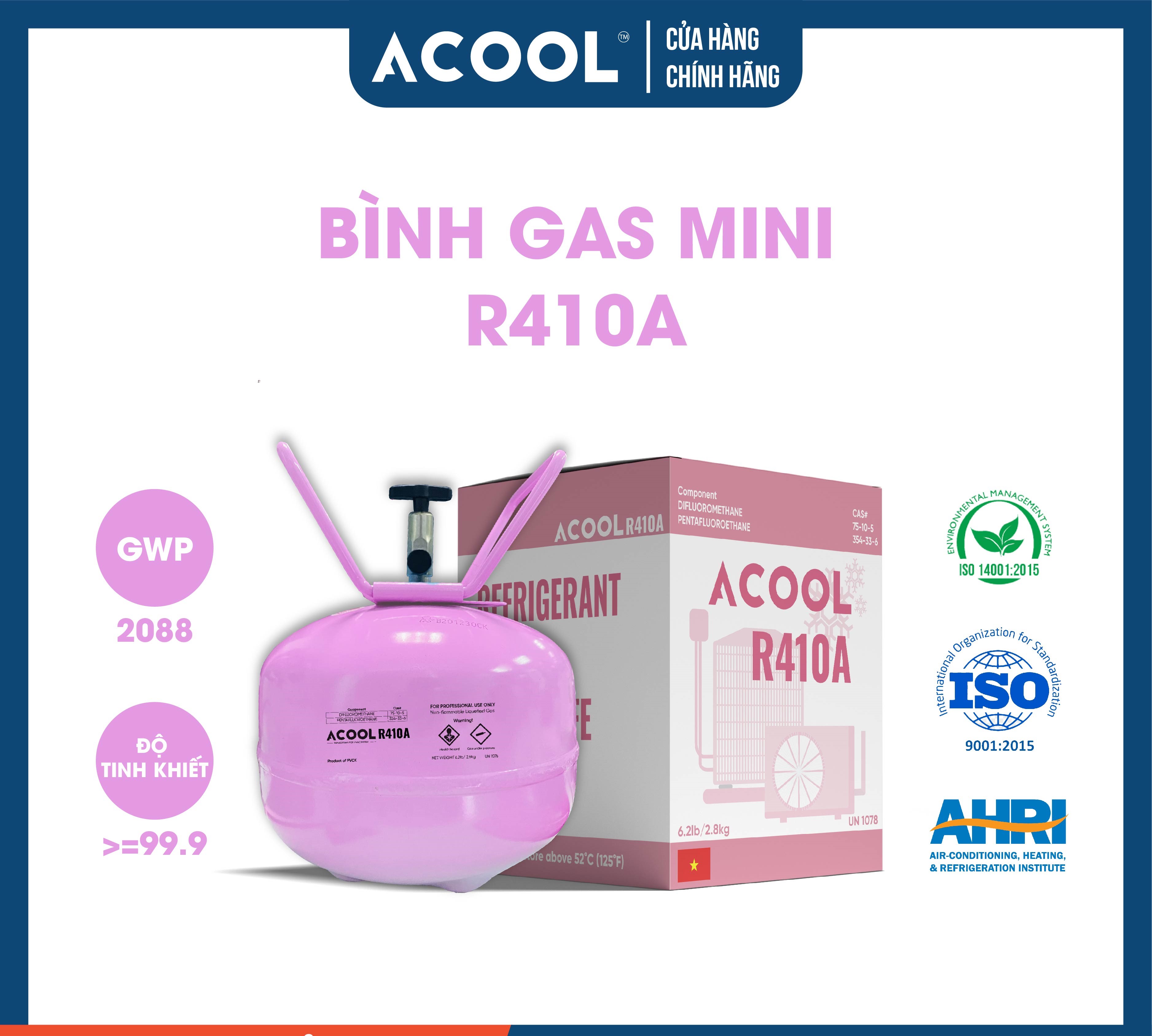 Gas lạnh acool r410a bình 2,8 kg-máy lạnh máy điều hòa