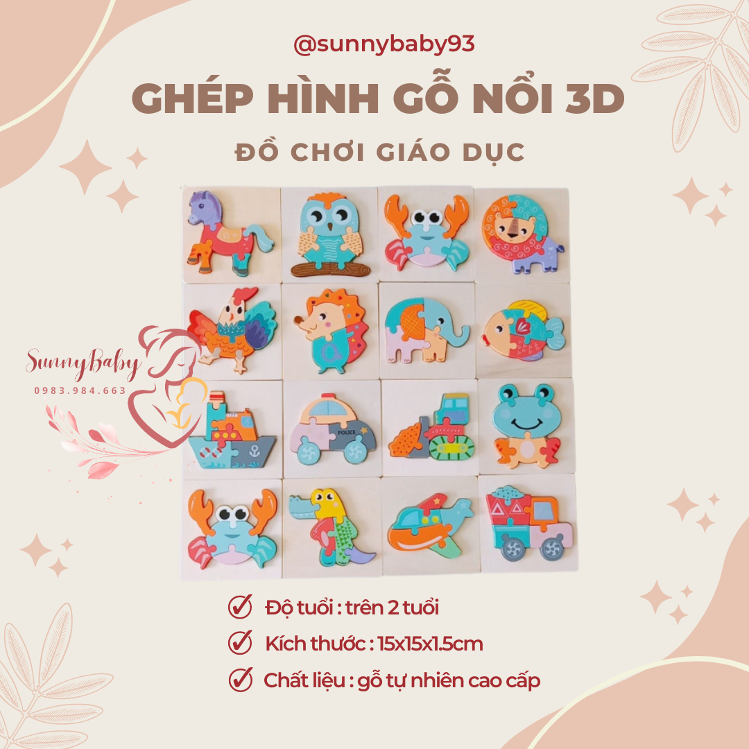 Đồ Chơi Giáo Dục Ghép Hình Gỗ Nổi 3D - Tranh Ghép Hình Cho Bé Lắp Ráp Tranh Ghép Gỗ 3D - Phát Triển Trí Tuệ Sáng Tạo - Chất Liệu Gỗ Cao Cấp
