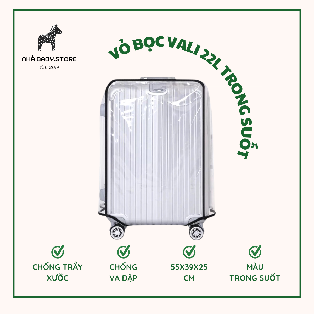 Vỏ bọc vali chống trầy xước - Bao bọc vali chống nước - Vỏ vali trong suốt 22L