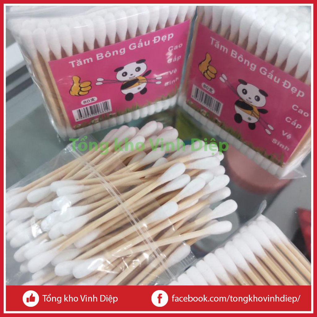 1 bịch 24 gói Tăm bông cán gỗ gấu đẹp