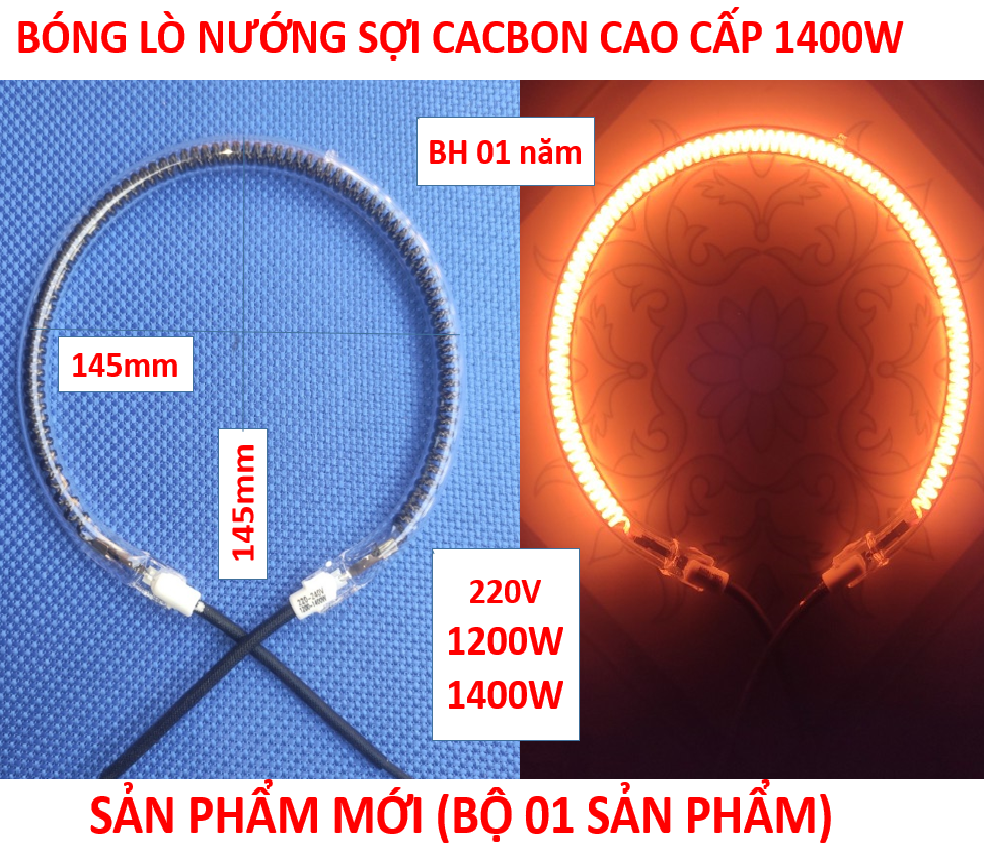 Bóng sưởi, Bóng sấy, BÓNG LÒ NƯỚNG SỢI CACBON cao cấp ( 1200W - 1400W ) + BH 01 năm + ( bộ 01 sản phẩm )