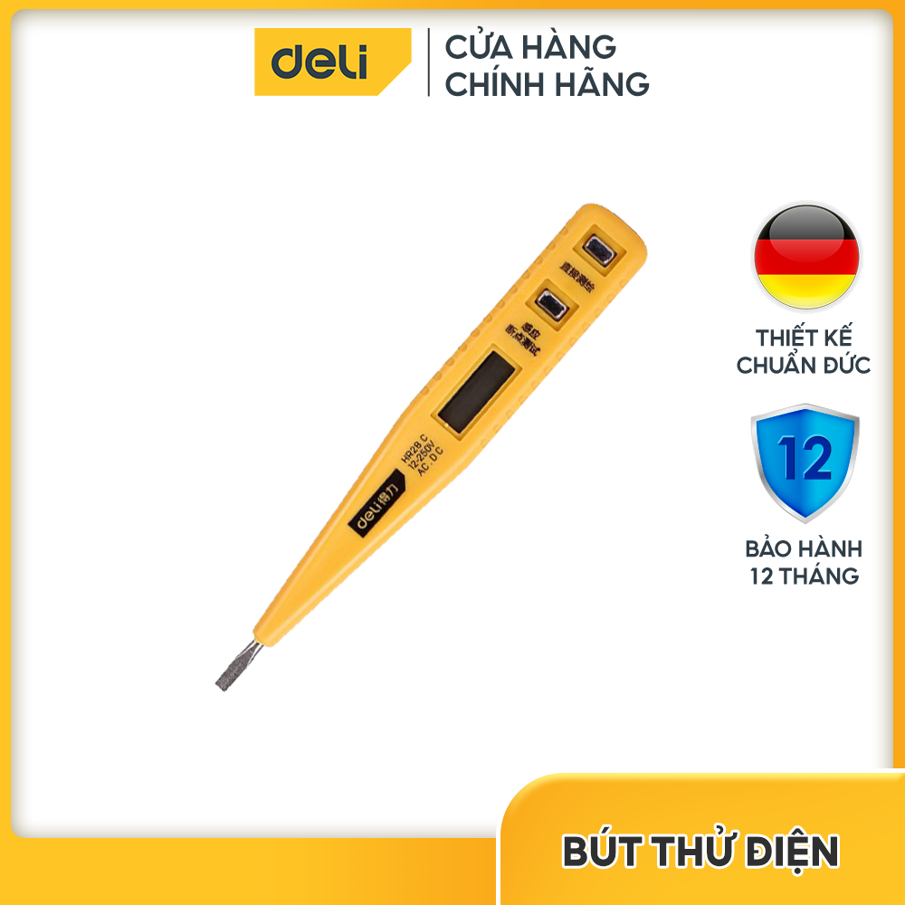 Bút thử điện đa năng 12-220V Hiện Thị Đèn Led Điện Tử DL8003 hiệu Deli