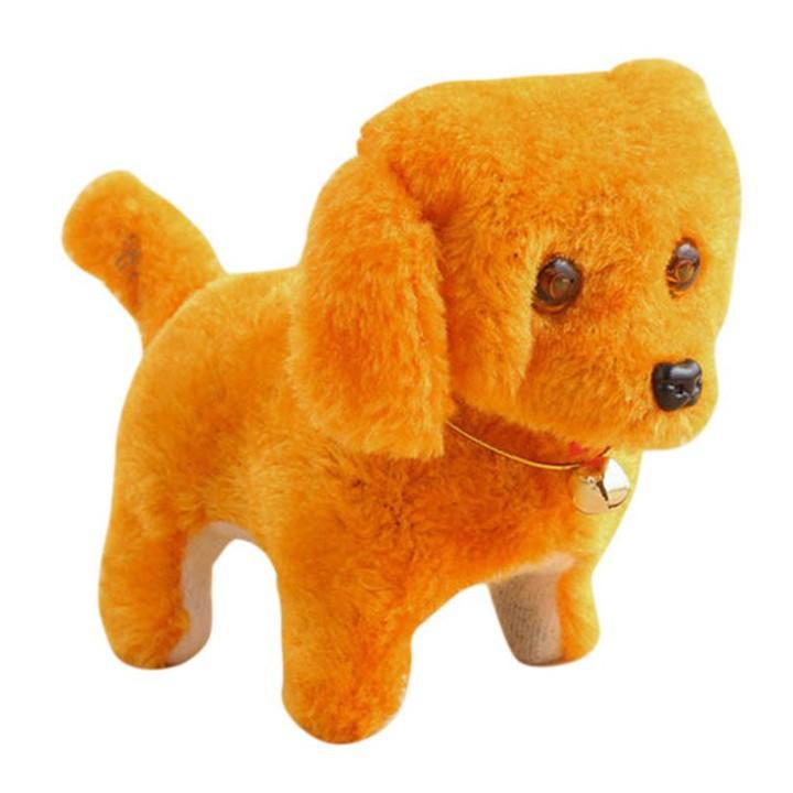 Đồ chơi chú chó vàng biết đi và sủa dùng pin có đèn Chất liệu nhựa và kim loại Sử dụng 2 pin AA Thiết kế đáng yêu