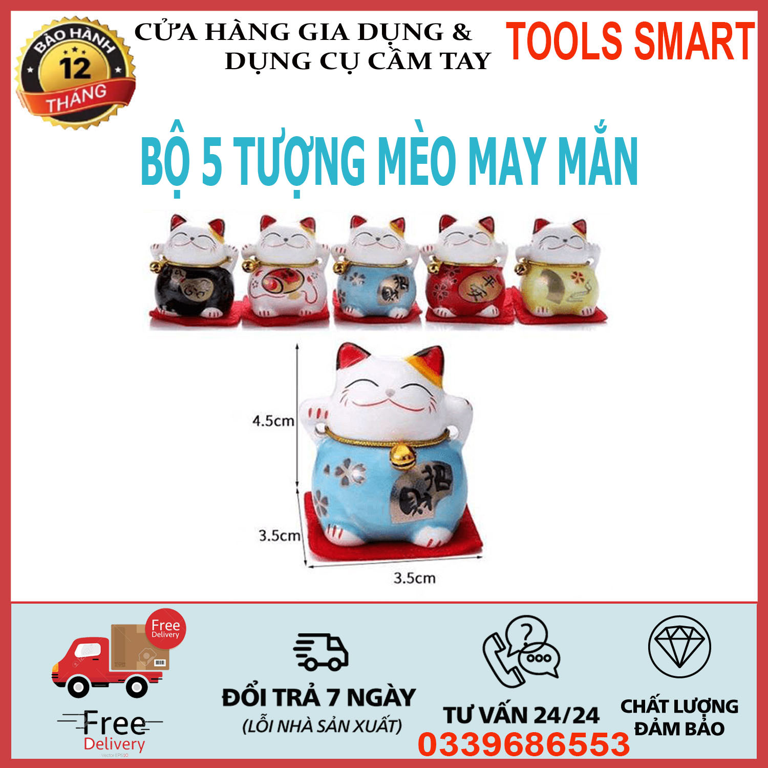 Bộ 5 tượng mèo may mắn , mua bộ tượng 5 mèo thần tài - cực kỳ may mắn - 5 mèo maneki neko hích hợp để tại bàn học bàn làm việc hoặc trên taplo xe hơi chất liệu : sứ cao cấp món quà ý nghĩa dành cho người thân bạn bè.