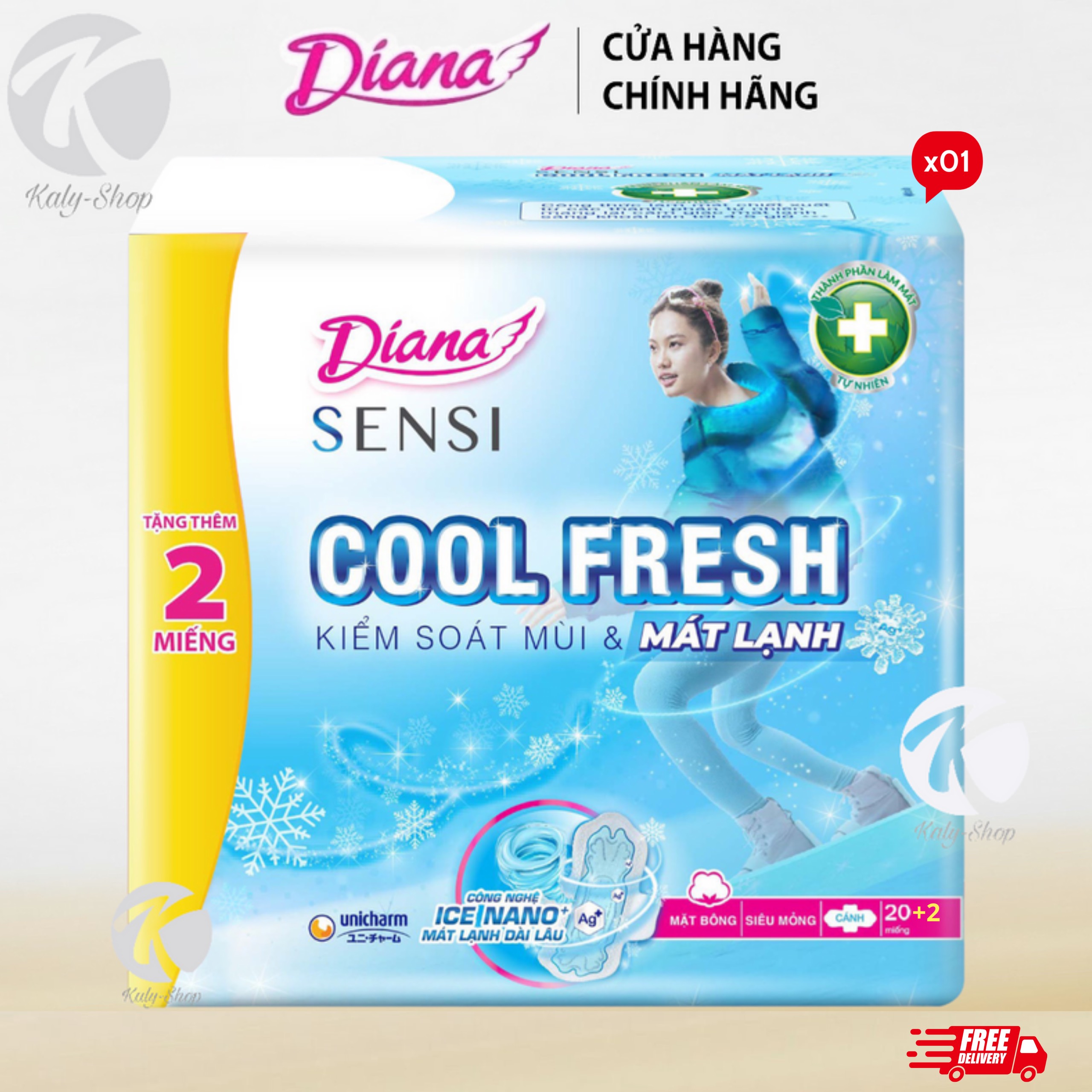 Băng Vệ Sinh Diana Sensi Cool Fresh Siêu Mỏng Cánh 20 Miếng