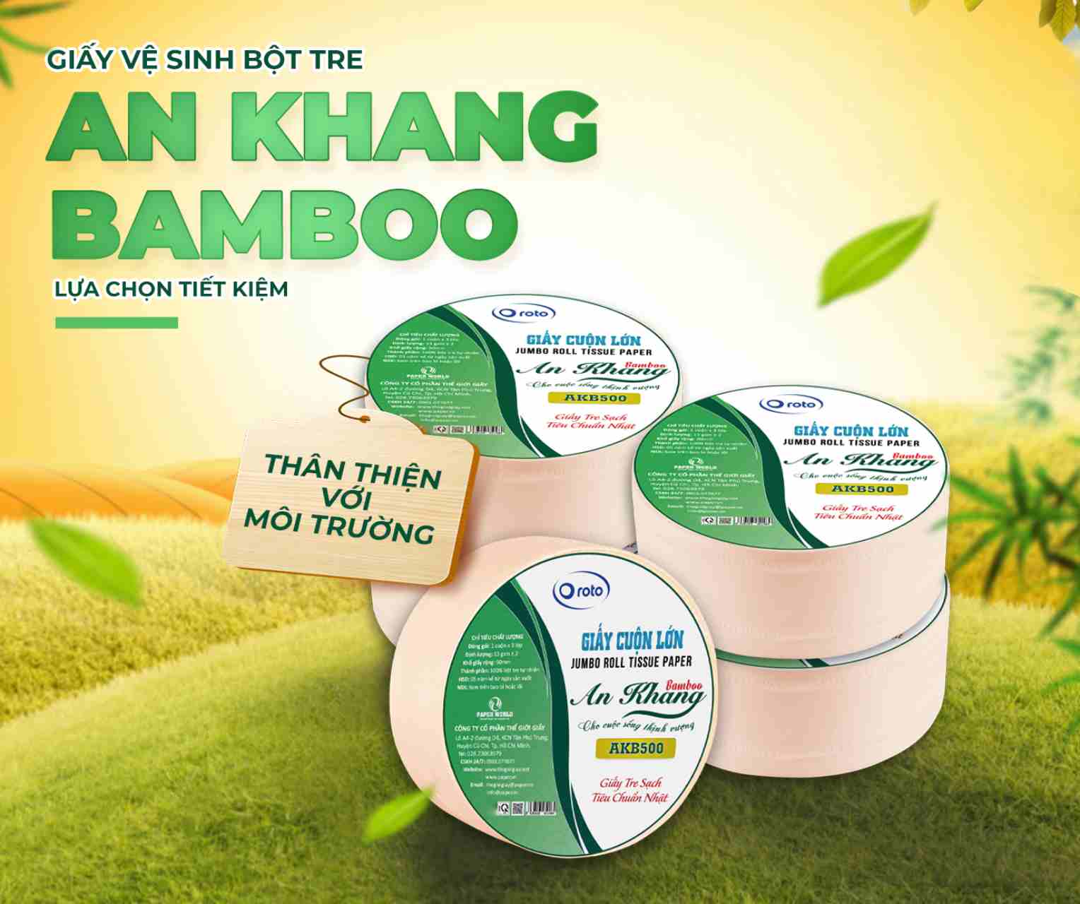 Giấy vệ sinh cuộn lớn 3 lớp mềm mại AN KHANG BAMBOO cao cấp I100% bột giấy tre| giấy vệ sinh tan nhanh trong nước giá rẻ