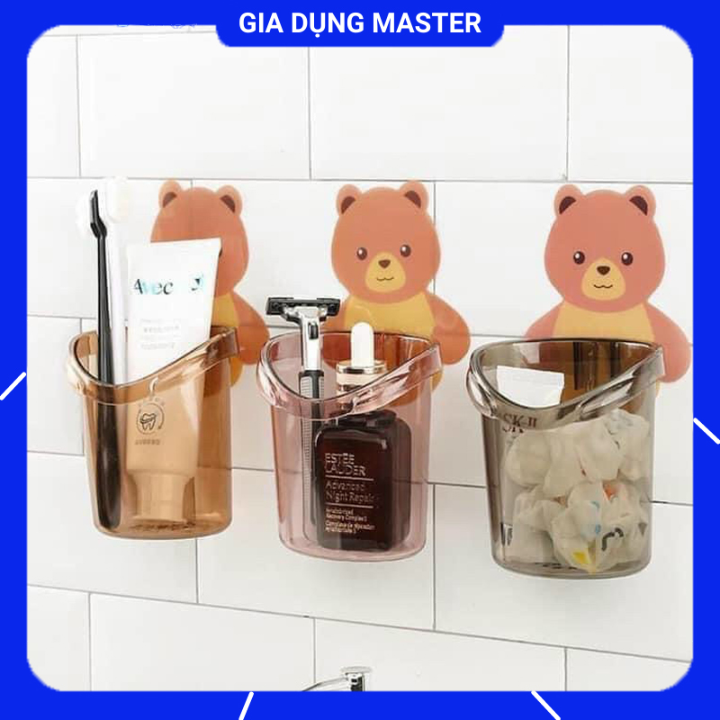 Cốc /Hộp gắn tường - Cốc Gắn Tường Hình Gấu , Ống Đựng Đồ- Cốc Đựng Bàn Chải, Kem Đánh Răng Dễ Thương Hình Gấu Gắn Tường-Có lỗ thoát nươc tiện lợi