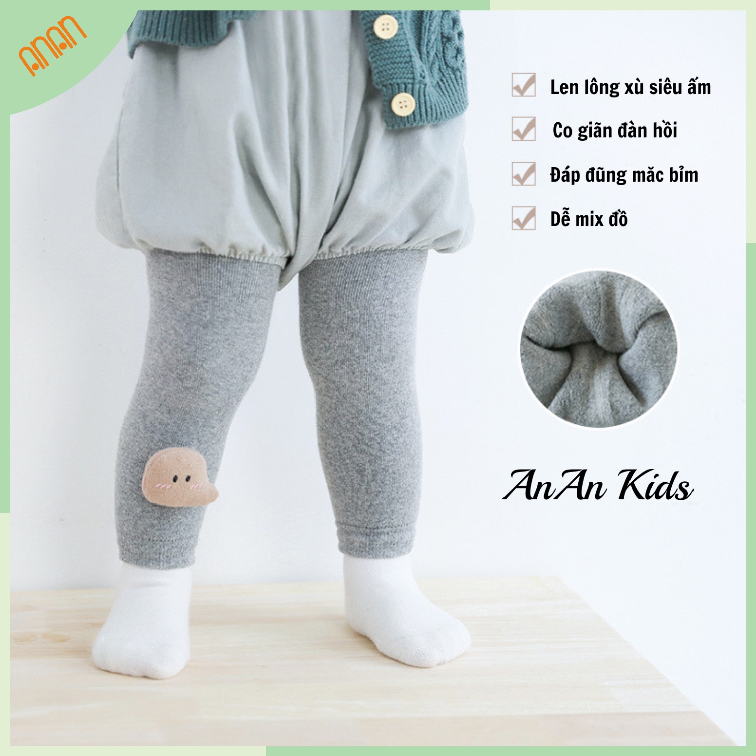 Quần legging lót lông len xù hình gấu 3d siêu dày ấm cho bé trai bé gái