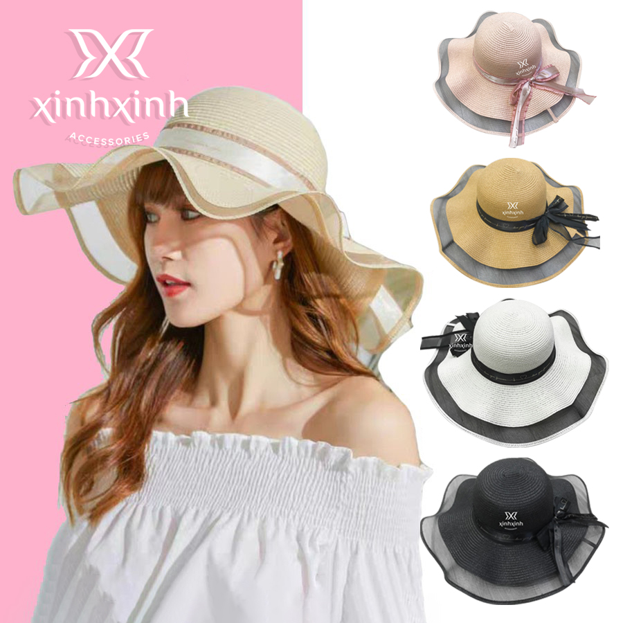 Mũ cói lụa vành lượn sóng cao cấp dành cho bạn gái