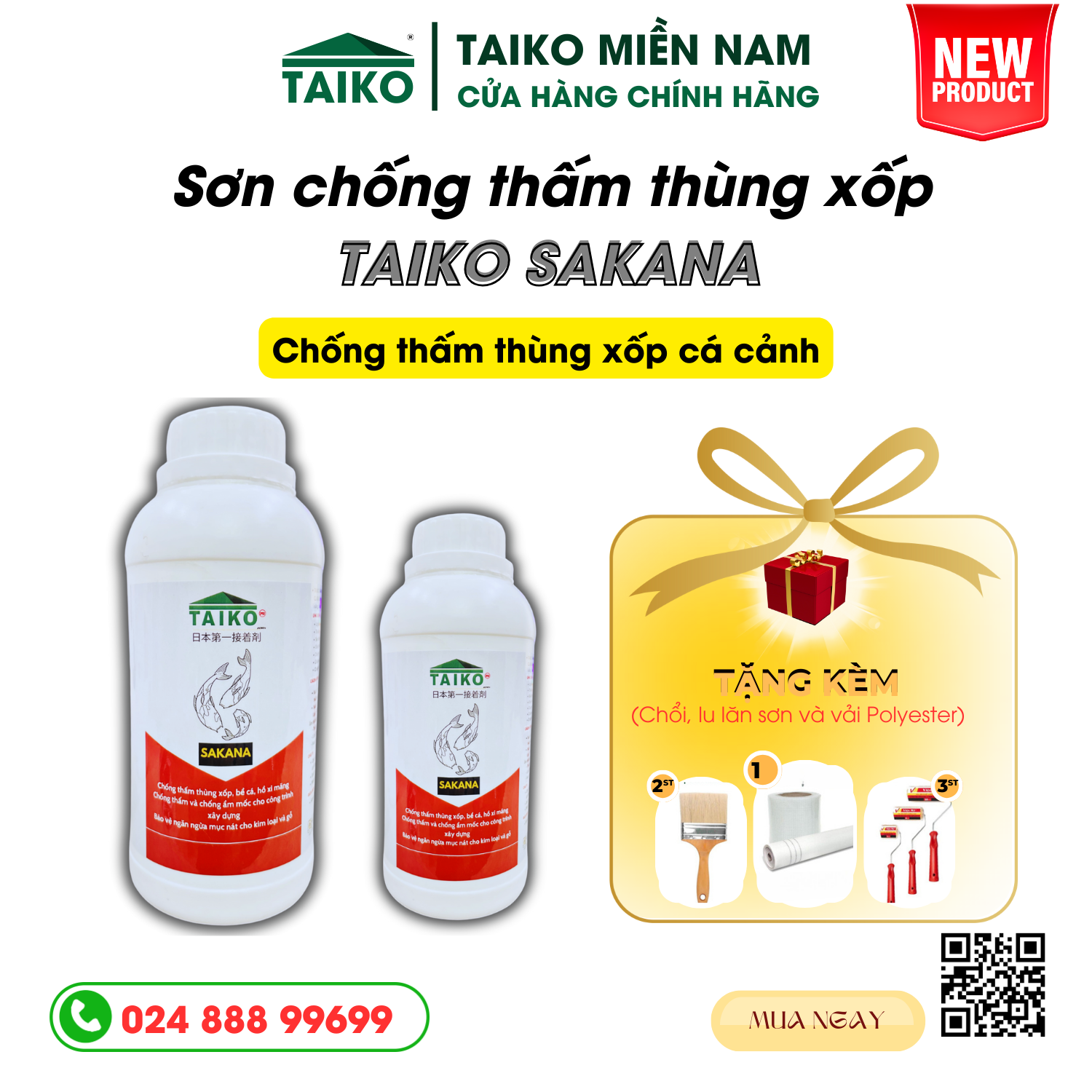 Sơn Chống Thấm Thùng Xốp - Hồ Cá - Hồ Xi Măng, Chống Rêu / TAIKO SAKANA Dung Tích 500ml