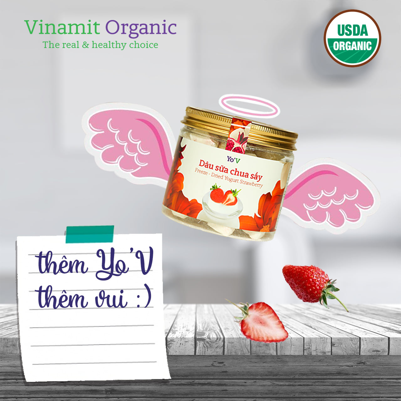 Sữa chua sấy đông khô dâu vinamit 60g sữa chua ngon giòn tan
