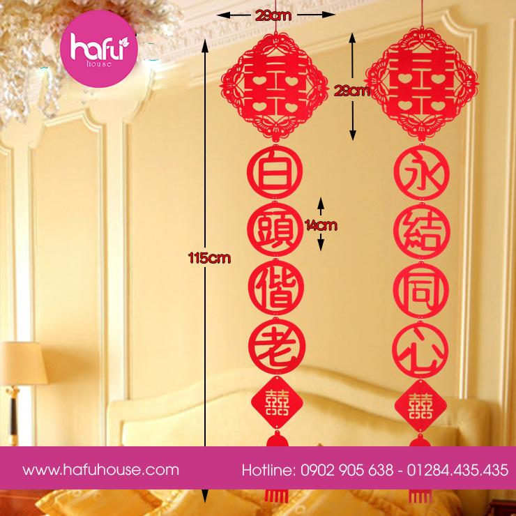 Bộ 2 câu đối trang trí đám cưới hình song hỷ hafu house