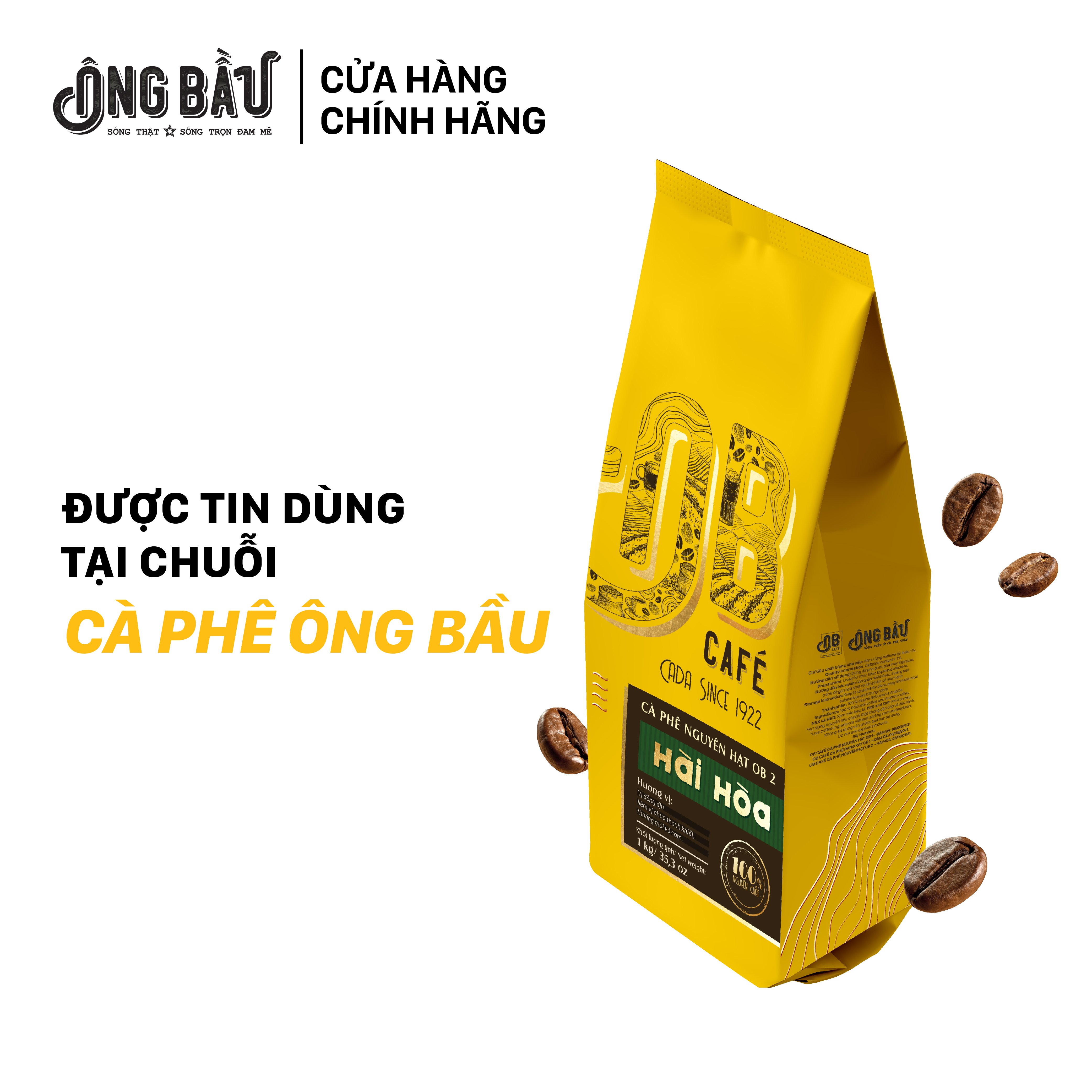 Ông Bầu Cà Phê Nguyên Hạt Hài Hòa OB2 - Túi 1 Kg