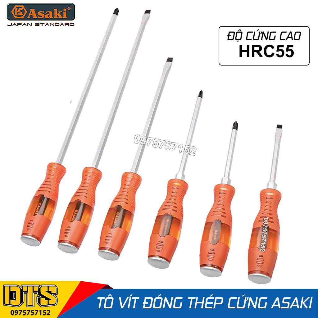 Tô vít đóng Asaki 2 cạnh, 4 cạnh thân lục giác, thép cứng cao cấp HRC55, có nam châm từ tính mạnh, tua vít đóng Nhật, tuốc nơ vít đóng dẹp, bake chống va đập, tô đóng, to vit dong, tua vit dong