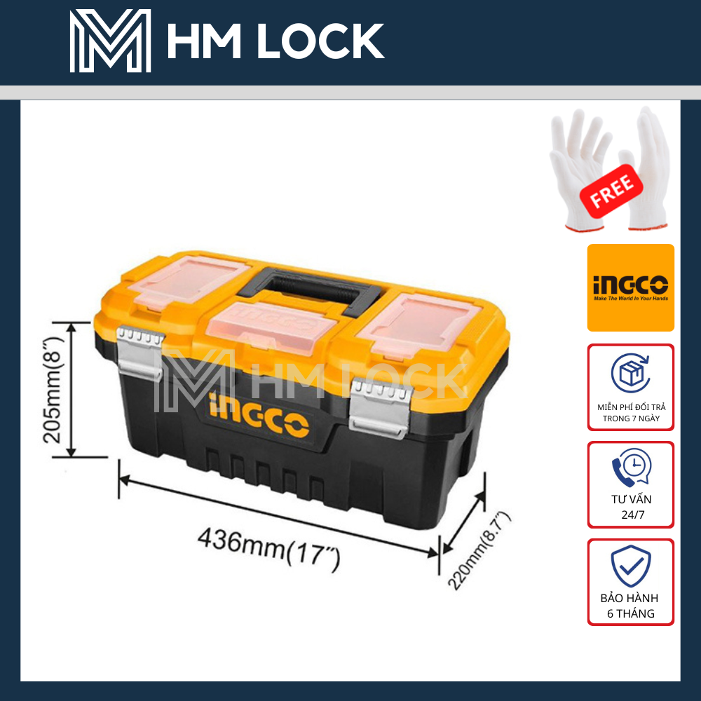 17" thùng đựng đồ nghề ingco - tùy chọn khóa nhựa & kim loại - hàng chính hãng - hm lock