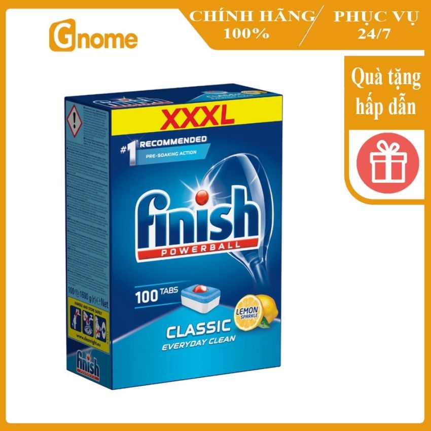 [Hàng Đức] Viên rửa bát Finish Classic hộp 100 viên tẩy sạch vết bẩn trên bát đĩa, xoong nồi và mang đến cho máy rửa bát mùi thơm dễ chịu